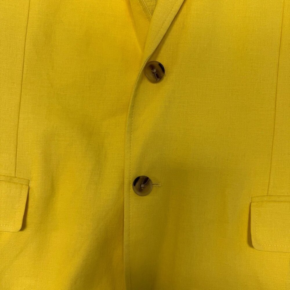 Alan Flusser Yellow Linen Blend Blazer Lightweight Tailored Jacket Large - Picture 3 of 12